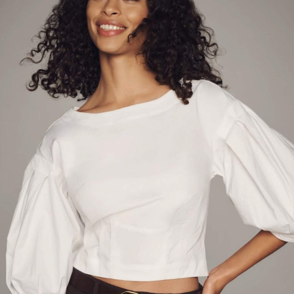 Anthropologie Drop Shoulder Puff-Sleeve Fitted Blouse NWT Size XS